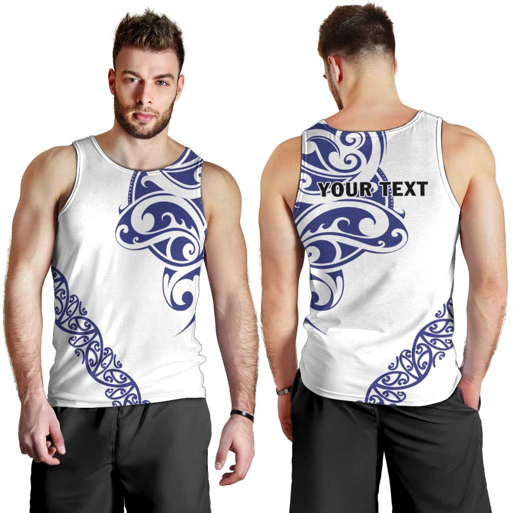 All White Maori Tribal Tattoo Personalised Men Tank Top Dark Blue Polynesian Style - Polynesian Pride