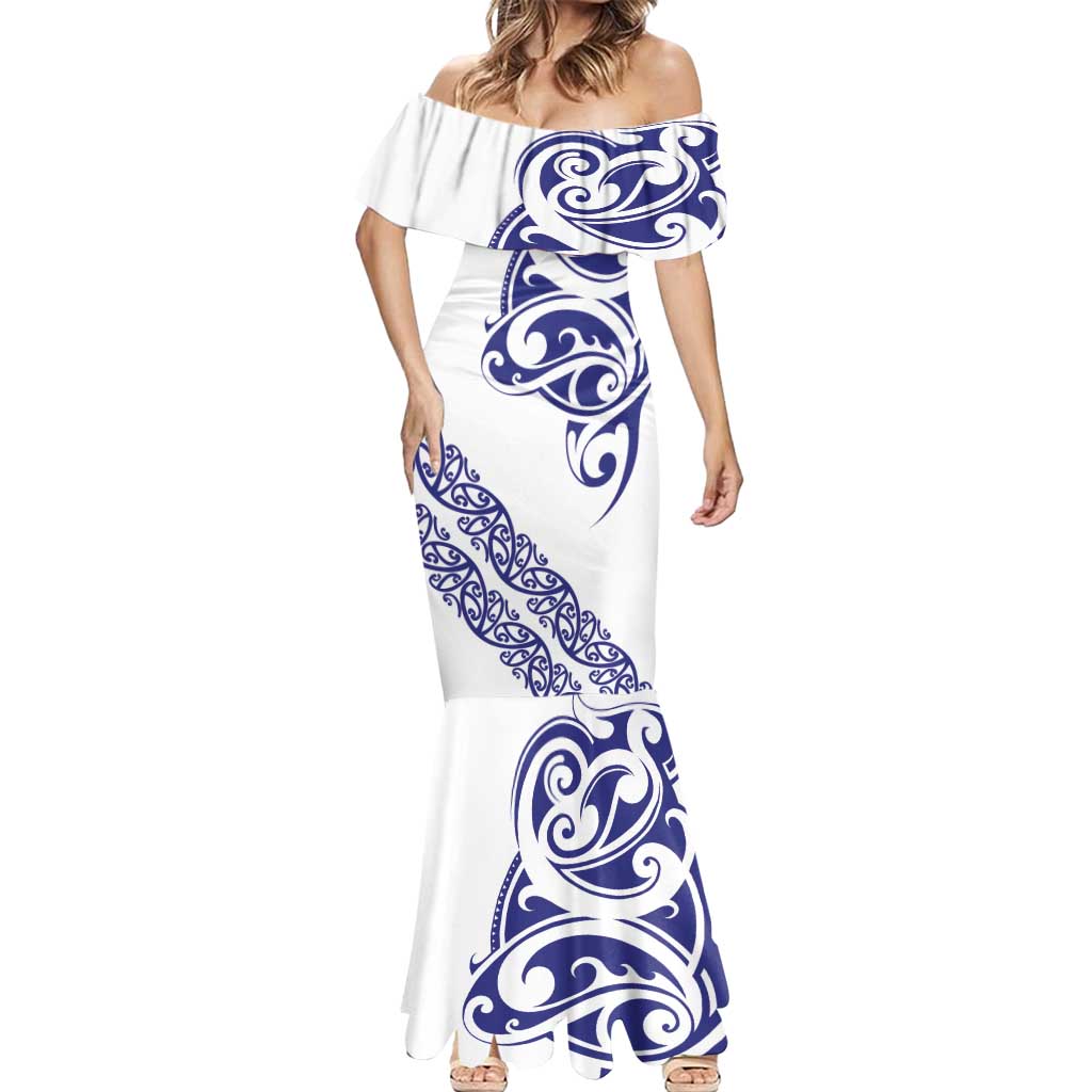 All White Maori Tribal Tattoo Personalised Mermaid Dress Dark Blue Polynesian Style - Polynesian Pride