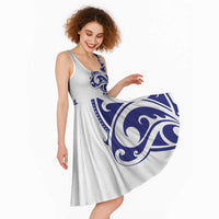 All White Maori Tribal Tattoo Personalised Midi Dress Dark Blue Polynesian Style - Polynesian Pride