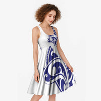 All White Maori Tribal Tattoo Personalised Midi Dress Dark Blue Polynesian Style - Polynesian Pride
