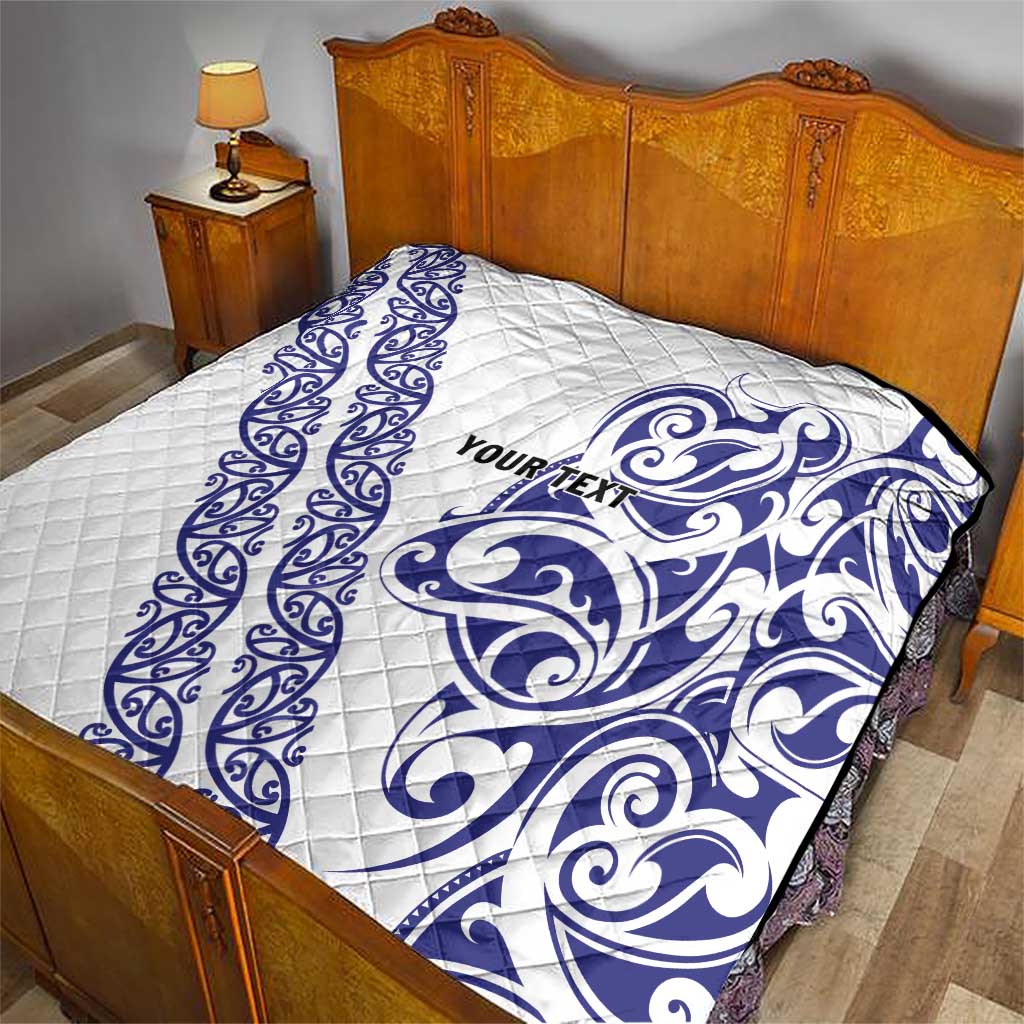 All White Maori Tribal Tattoo Personalised Quilt Dark Blue Polynesian Style LT9 - Polynesian Pride