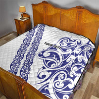 All White Maori Tribal Tattoo Personalised Quilt Dark Blue Polynesian Style LT9 - Polynesian Pride