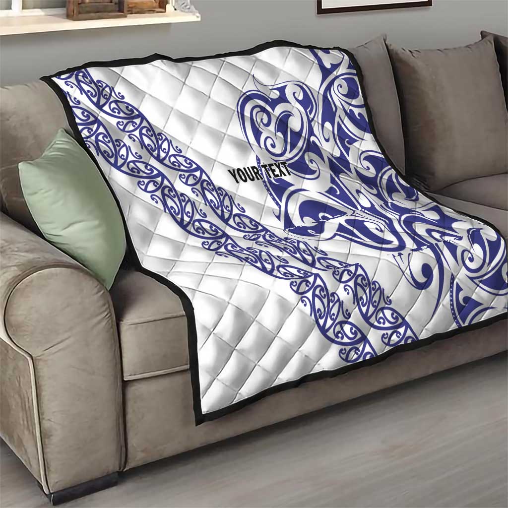 All White Maori Tribal Tattoo Personalised Quilt Dark Blue Polynesian Style LT9 - Polynesian Pride