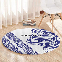 All White Maori Tribal Tattoo Personalised Round Carpet Dark Blue Polynesian Style - Polynesian Pride