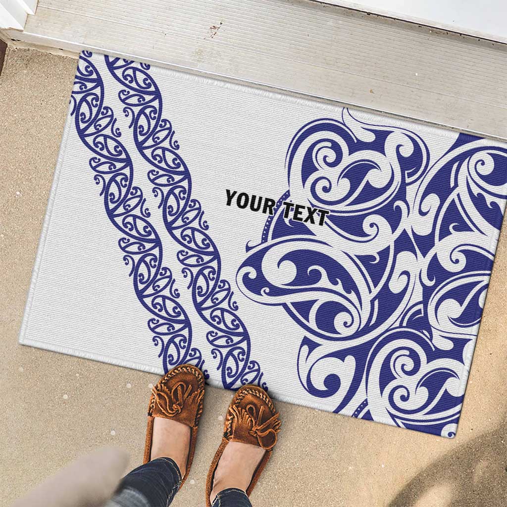 All White Maori Tribal Tattoo Personalised Rubber Doormat Dark Blue Polynesian Style - Polynesian Pride