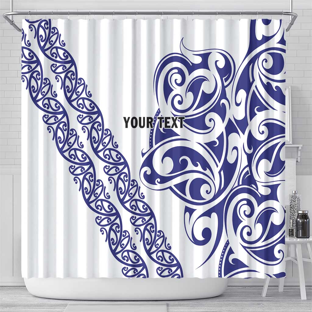 All White Maori Tribal Tattoo Personalised Shower Curtain Dark Blue Polynesian Style - Polynesian Pride