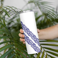 All White Maori Tribal Tattoo Personalised Skinny Tumbler Dark Blue Polynesian Style - Polynesian Pride