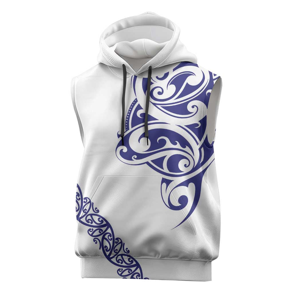 All White Maori Tribal Tattoo Personalised Sleeveless Hoodie Dark Blue Polynesian Style LT9 Blue - Polynesian Pride