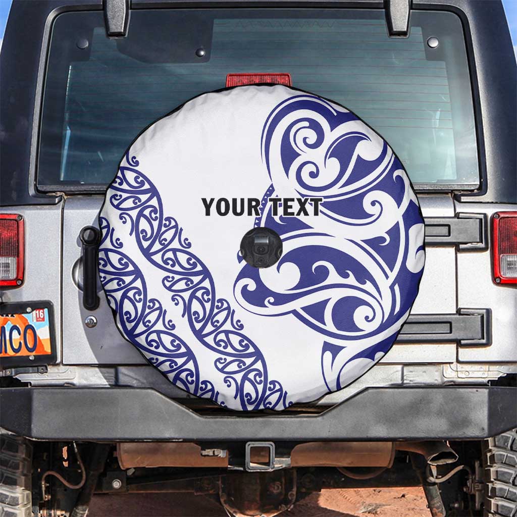 All White Maori Tribal Tattoo Personalised Spare Tire Cover Dark Blue Polynesian Style - Polynesian Pride