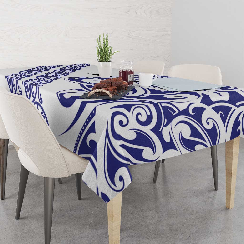 All White Maori Tribal Tattoo Personalised Tablecloth Dark Blue Polynesian Style - Polynesian Pride