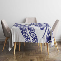 All White Maori Tribal Tattoo Personalised Tablecloth Dark Blue Polynesian Style - Polynesian Pride