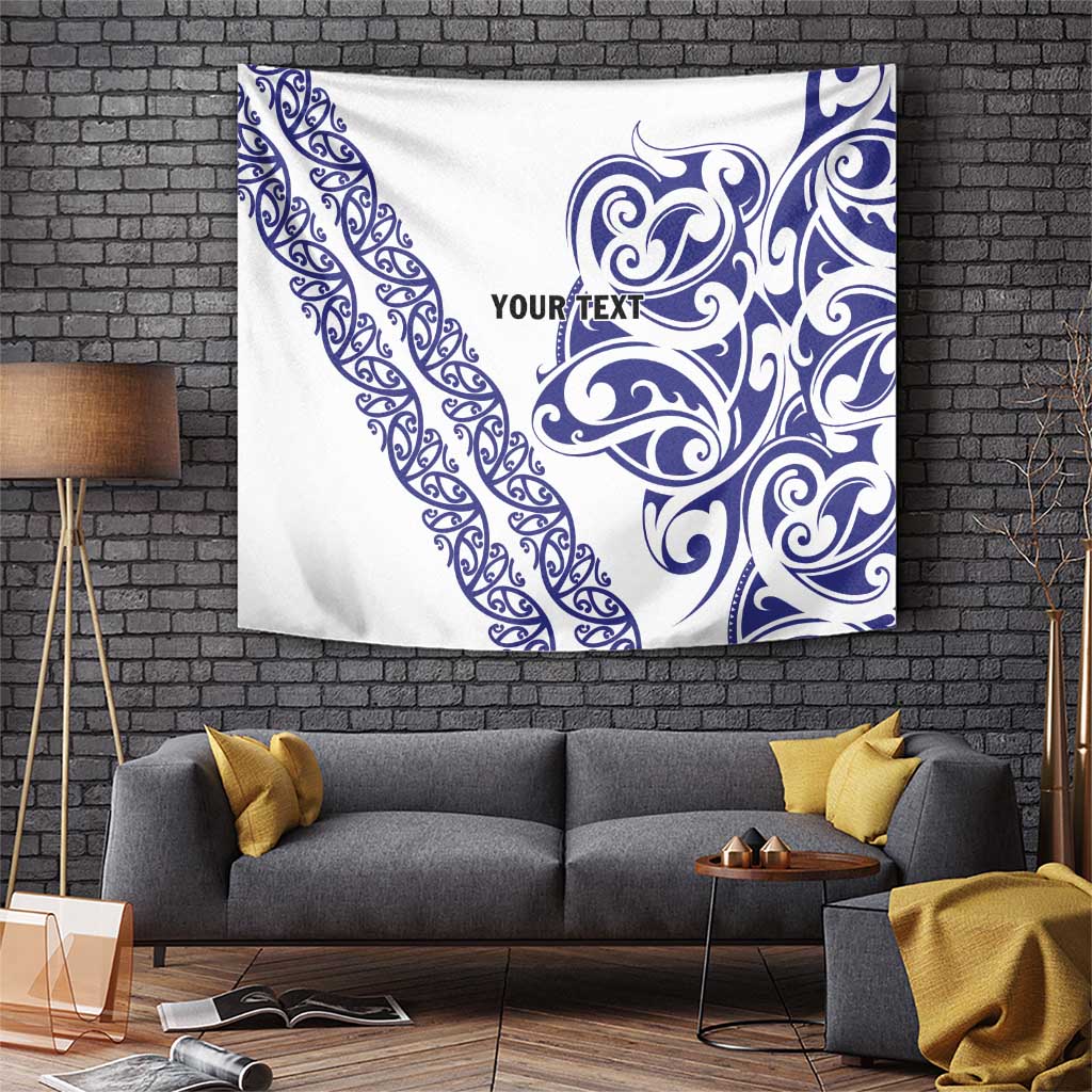 All White Maori Tribal Tattoo Personalised Tapestry Dark Blue Polynesian Style LT9 Blue - Polynesian Pride