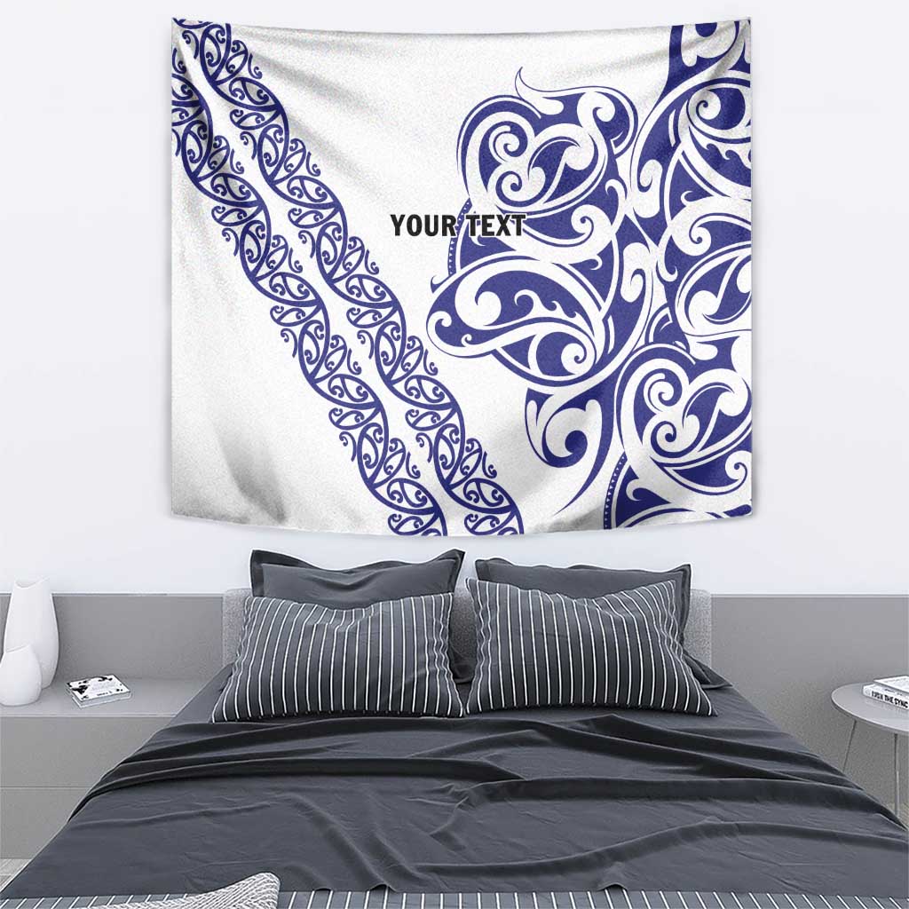 All White Maori Tribal Tattoo Personalised Tapestry Dark Blue Polynesian Style LT9 - Polynesian Pride