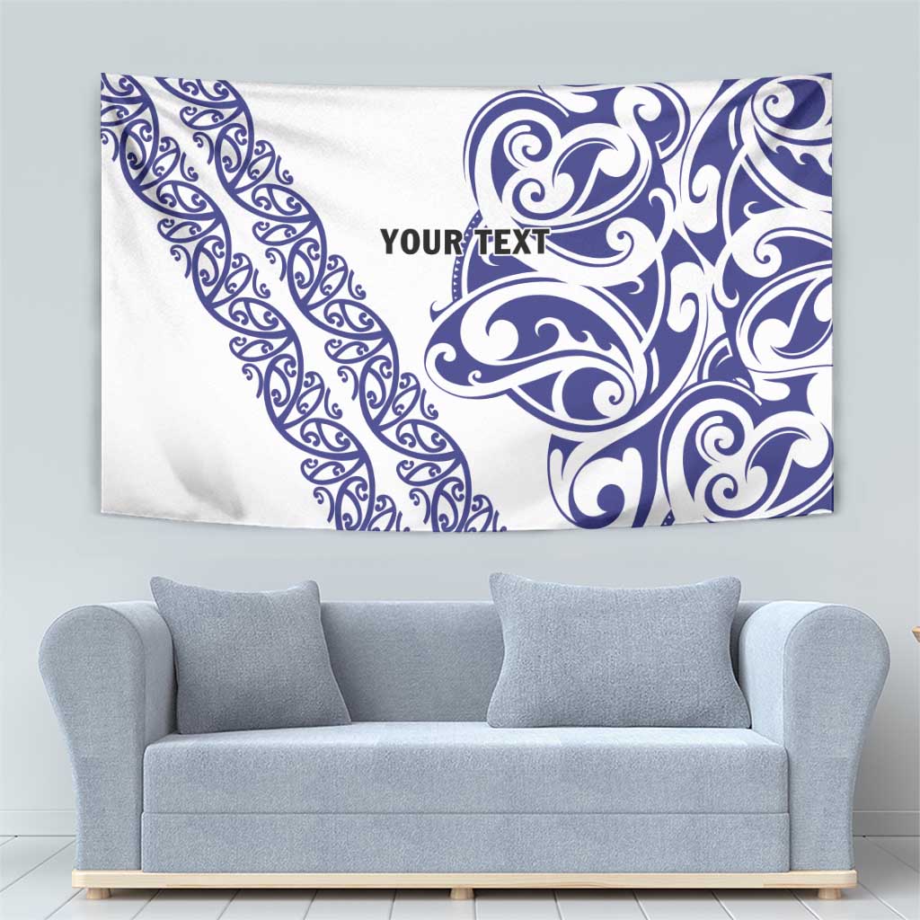 All White Maori Tribal Tattoo Personalised Tapestry Dark Blue Polynesian Style LT9 - Polynesian Pride