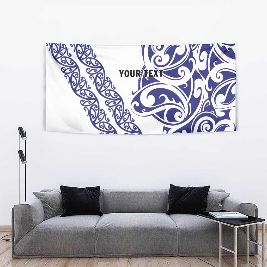 All White Maori Tribal Tattoo Personalised Tapestry Dark Blue Polynesian Style LT9 - Polynesian Pride
