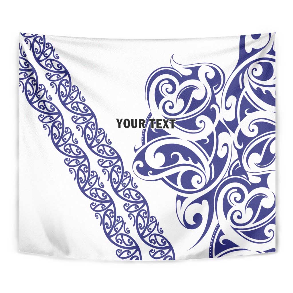 All White Maori Tribal Tattoo Personalised Tapestry Dark Blue Polynesian Style LT9 - Polynesian Pride