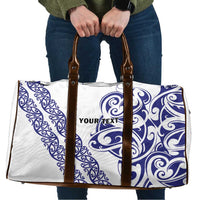 All White Maori Tribal Tattoo Personalised Travel Bag Dark Blue Polynesian Style - Polynesian Pride