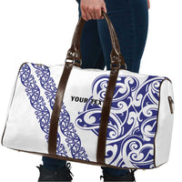 All White Maori Tribal Tattoo Personalised Travel Bag Dark Blue Polynesian Style - Polynesian Pride