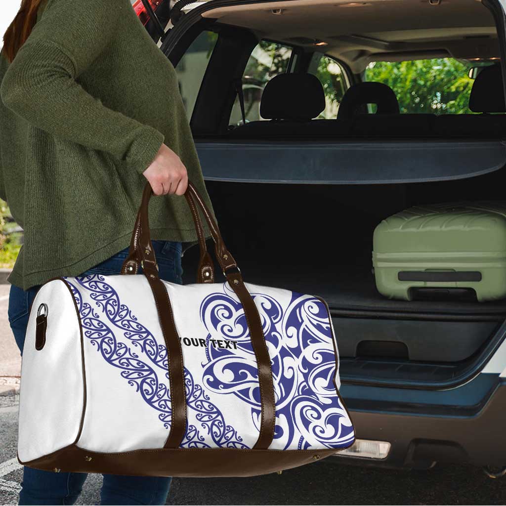 All White Maori Tribal Tattoo Personalised Travel Bag Dark Blue Polynesian Style - Polynesian Pride