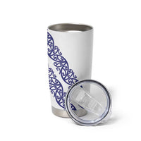 All White Maori Tribal Tattoo Personalised Tumbler Cup Dark Blue Polynesian Style - Polynesian Pride