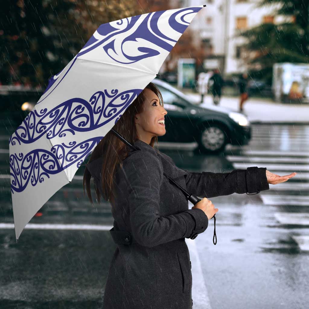 All White Maori Tribal Tattoo Personalised Umbrella Dark Blue Polynesian Style LT9 - Polynesian Pride