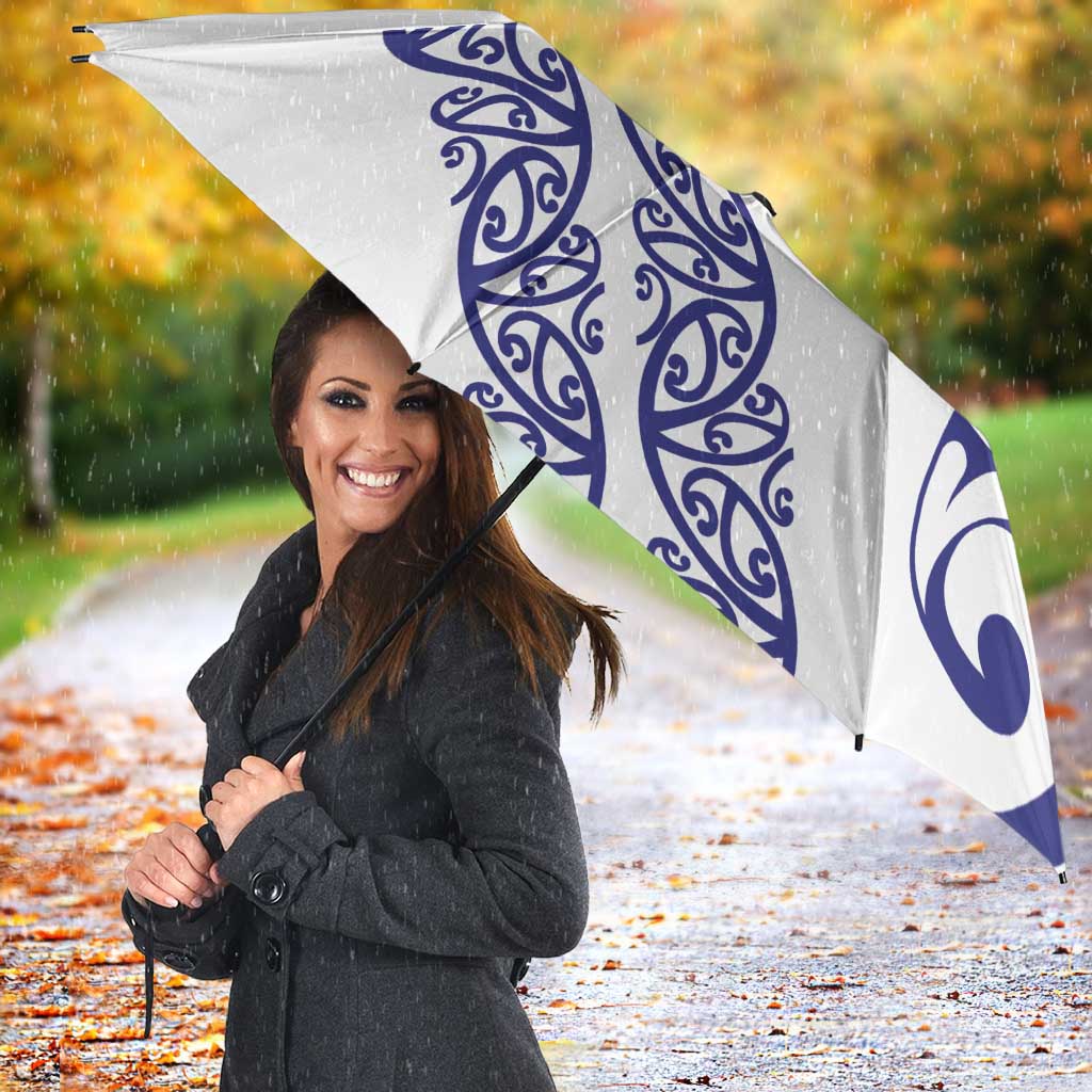 All White Maori Tribal Tattoo Personalised Umbrella Dark Blue Polynesian Style LT9 - Polynesian Pride