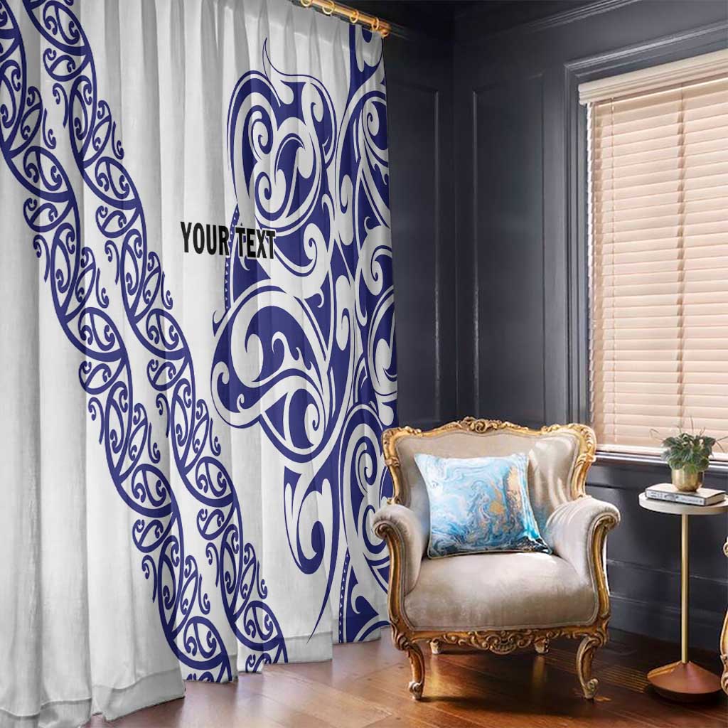 All White Maori Tribal Tattoo Personalised Window Curtain Dark Blue Polynesian Style LT9 - Polynesian Pride