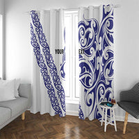 All White Maori Tribal Tattoo Personalised Window Curtain Dark Blue Polynesian Style LT9 With Grommets Blue - Polynesian Pride