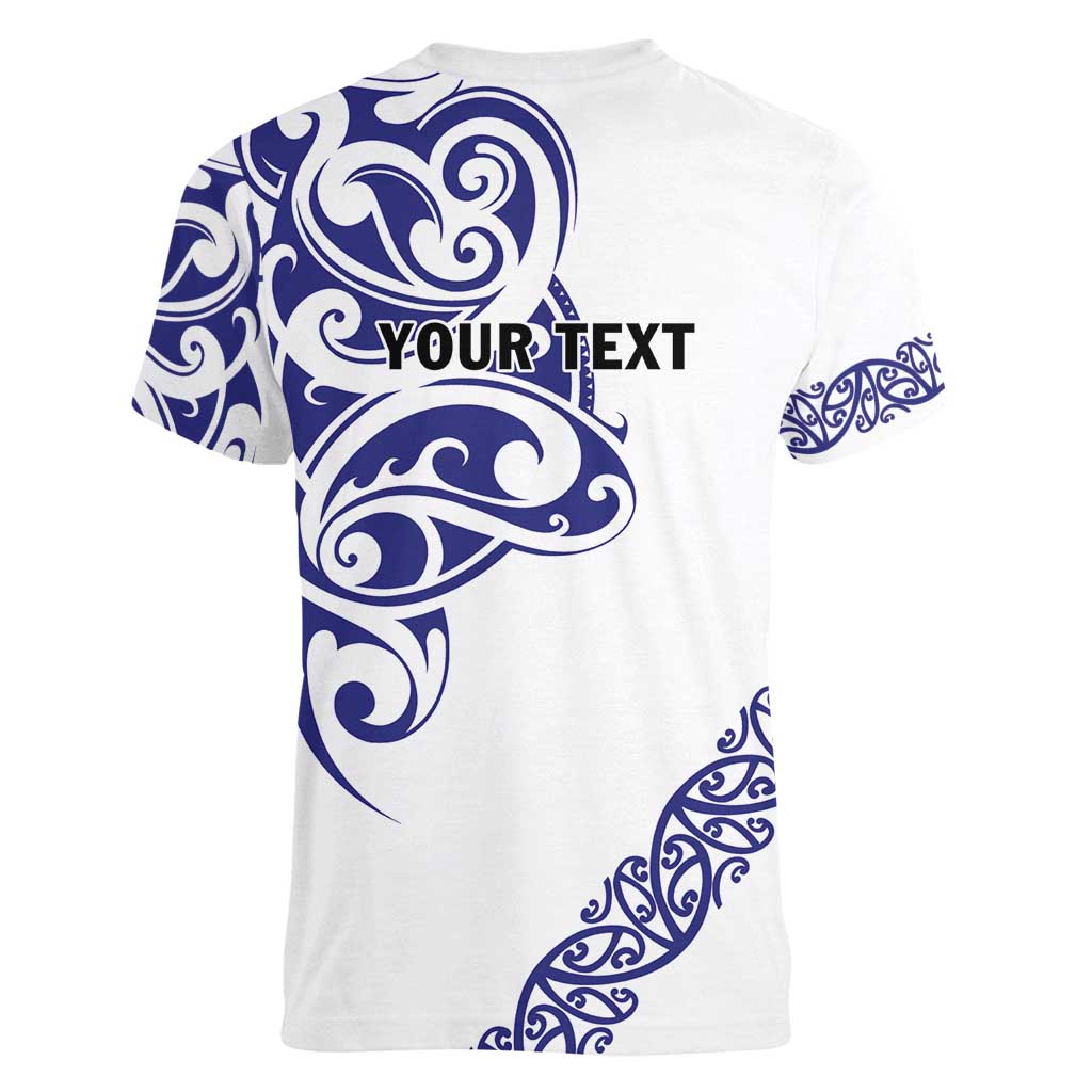 All White Maori Tribal Tattoo Personalised Women V-Neck T-Shirt Dark Blue Polynesian Style - Polynesian Pride