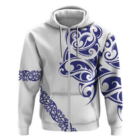 All White Maori Tribal Tattoo Personalised Zip Hoodie Dark Blue Polynesian Style - Polynesian Pride