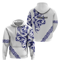 All White Maori Tribal Tattoo Personalised Zip Hoodie Dark Blue Polynesian Style - Polynesian Pride