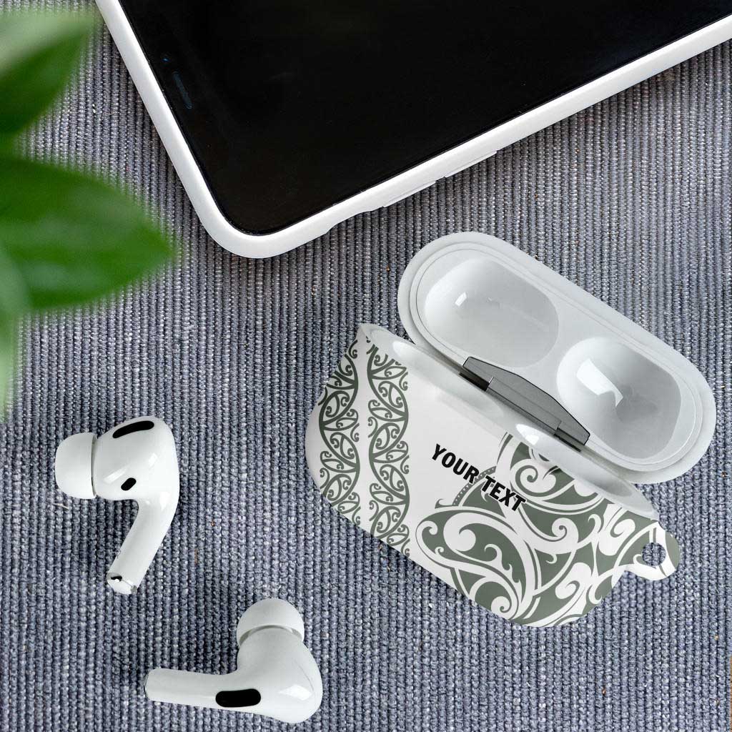 All White Maori Tribal Tattoo Personalised AirPods Case Moss Green Polynesian Style - Polynesian Pride