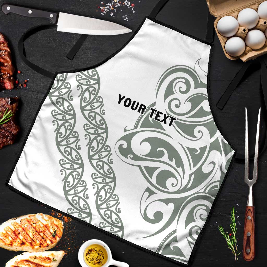 All White Maori Tribal Tattoo Personalised Apron Moss Green Polynesian Style - Polynesian Pride