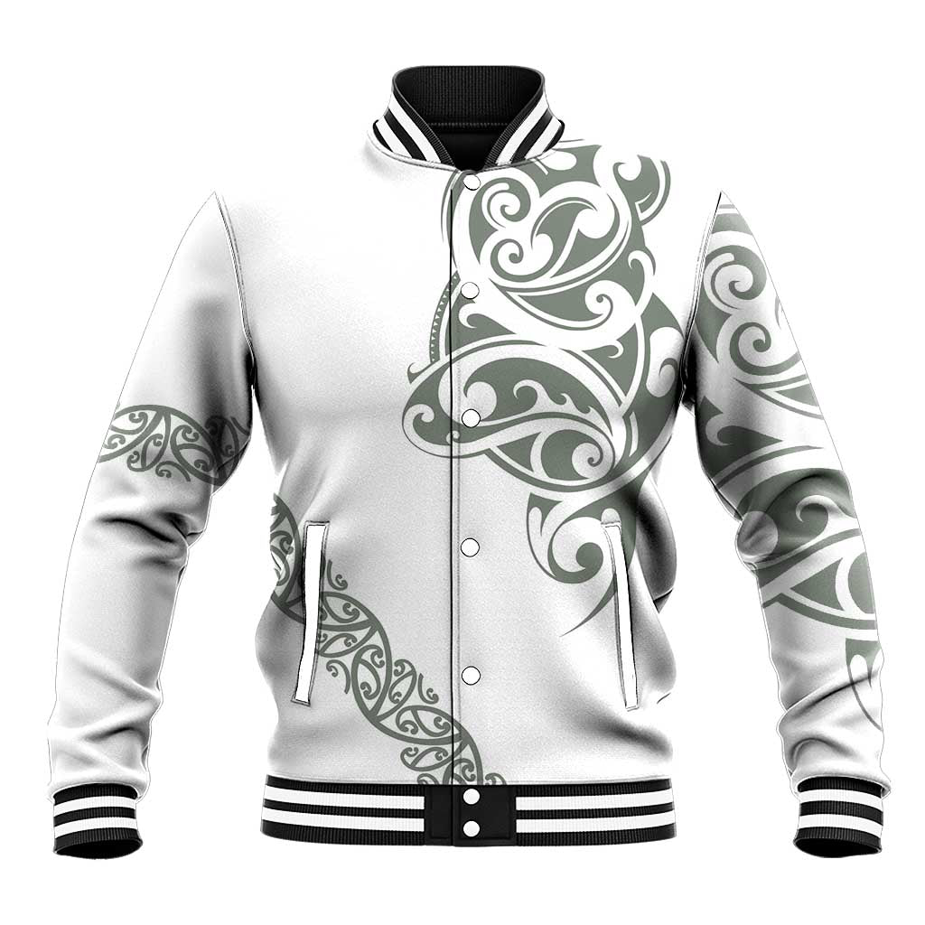 All White Maori Tribal Tattoo Personalised Baseball Jacket Moss Green Polynesian Style LT9 Unisex Green - Polynesian Pride