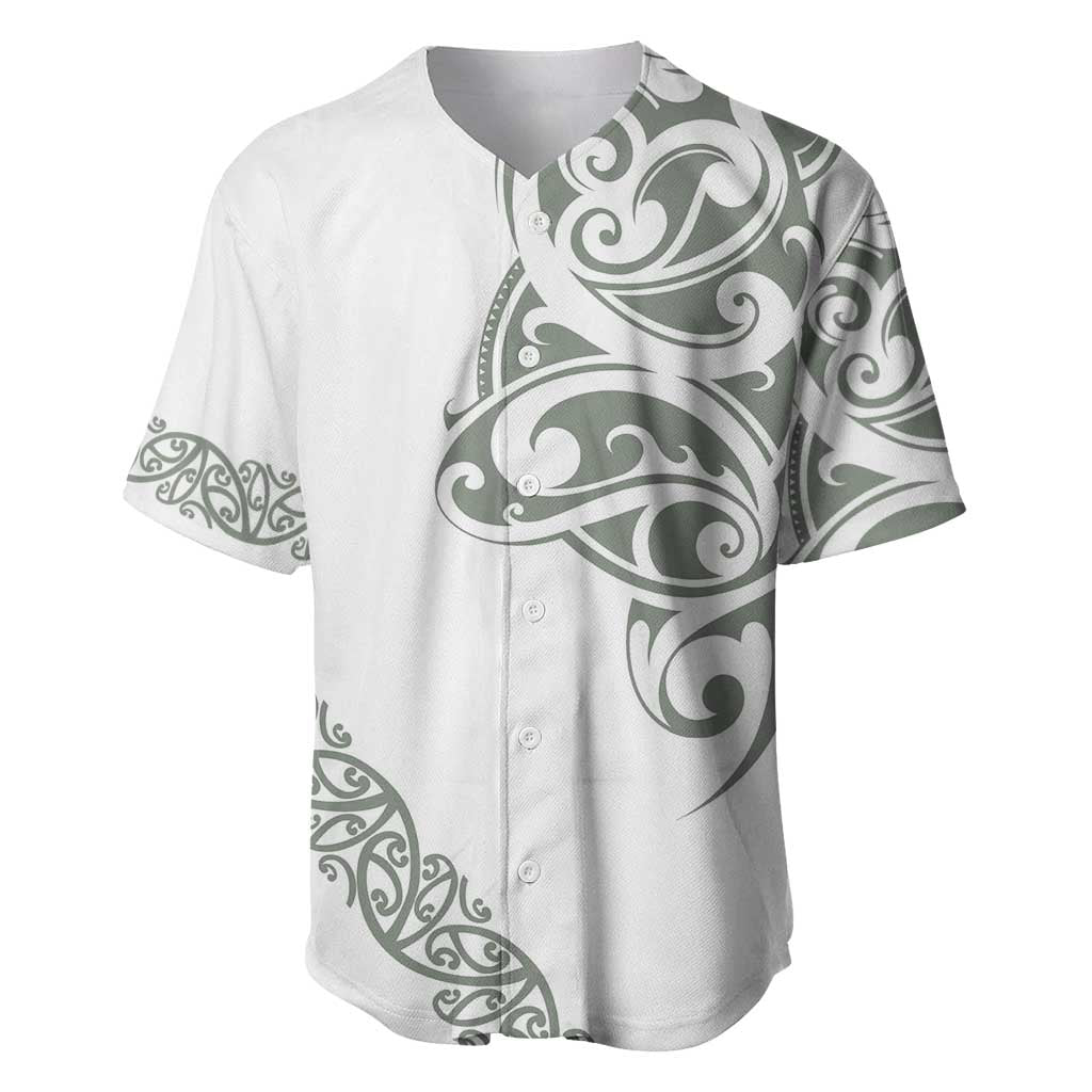 All White Maori Tribal Tattoo Personalised Baseball Jersey Moss Green Polynesian Style - Polynesian Pride