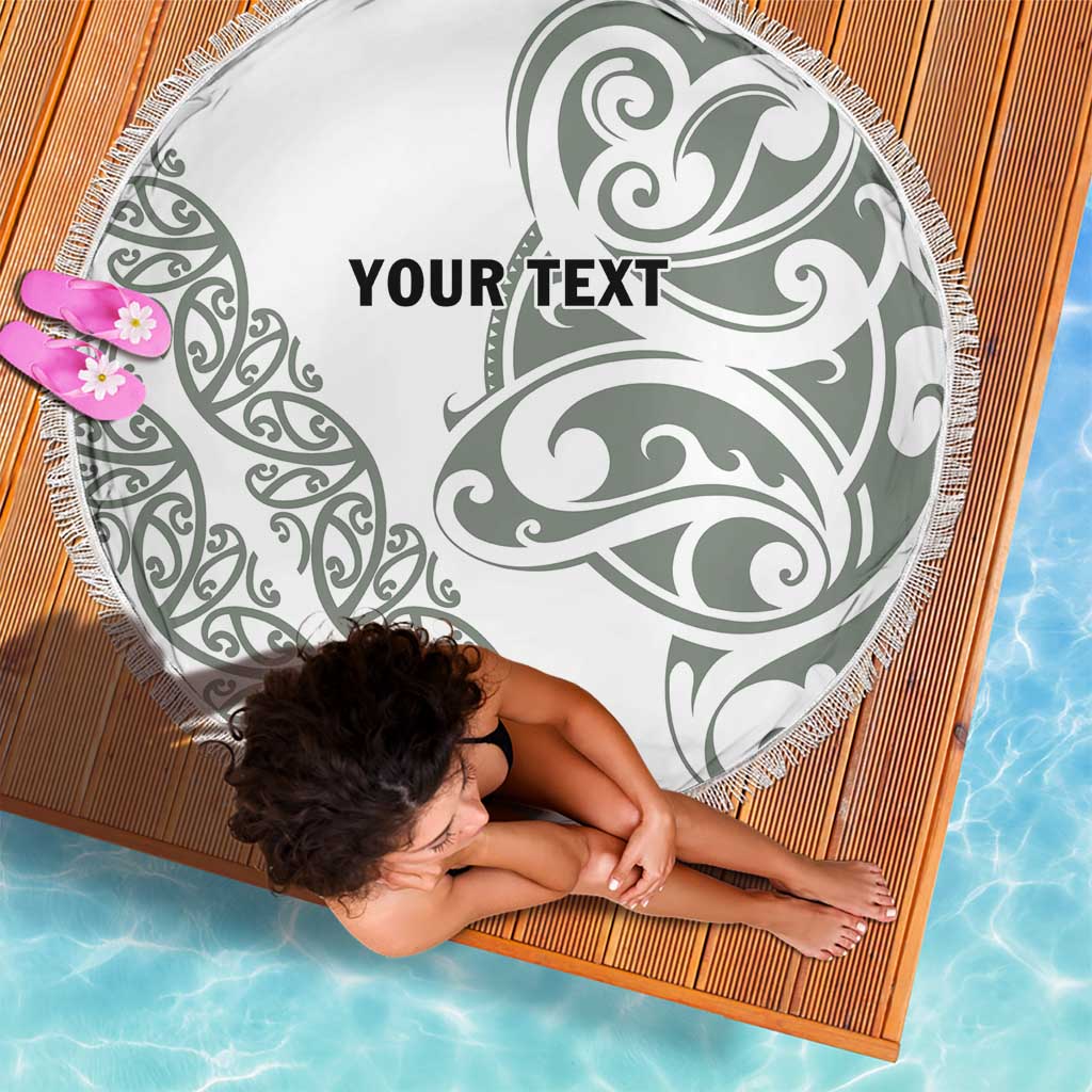 All White Maori Tribal Tattoo Personalised Beach Blanket Moss Green Polynesian Style - Polynesian Pride