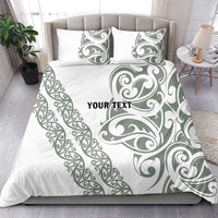All White Maori Tribal Tattoo Personalised Bedding Set Moss Green Polynesian Style - Polynesian Pride