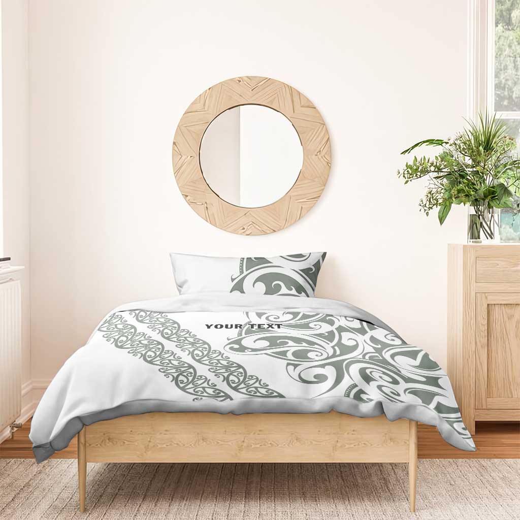 All White Maori Tribal Tattoo Personalised Bedding Set Moss Green Polynesian Style - Polynesian Pride