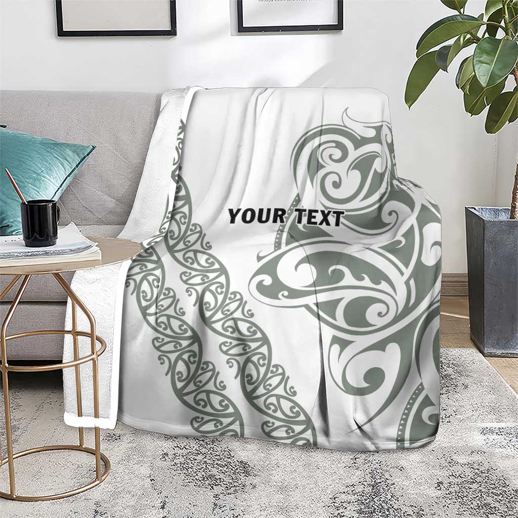 All White Maori Tribal Tattoo Personalised Blanket Moss Green Polynesian Style - Polynesian Pride