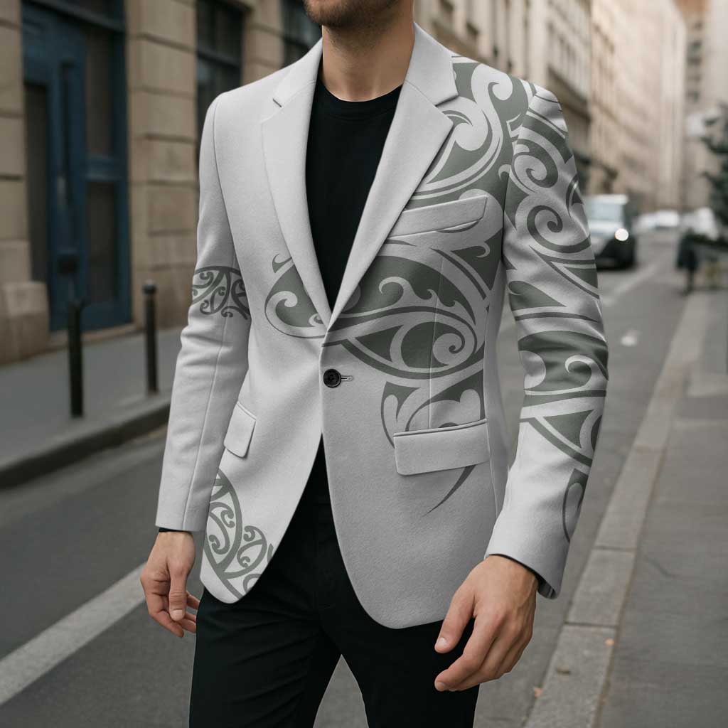 All White Maori Tribal Tattoo Personalised Blazer Moss Green Polynesian Style LT9 - Polynesian Pride