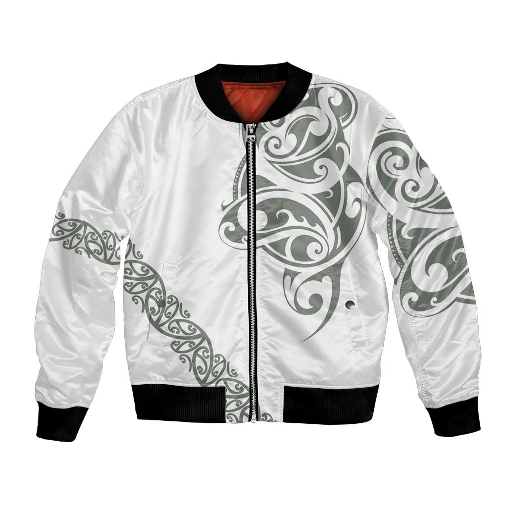 All White Maori Tribal Tattoo Personalised Bomber Jacket Moss Green Polynesian Style LT9 Unisex Green - Polynesian Pride