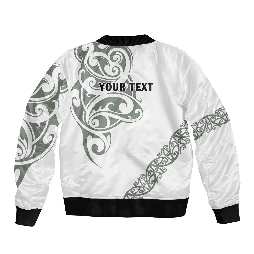 All White Maori Tribal Tattoo Personalised Bomber Jacket Moss Green Polynesian Style LT9 - Polynesian Pride