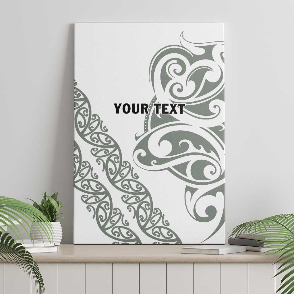All White Maori Tribal Tattoo Personalised Canvas Wall Art Moss Green Polynesian Style - Polynesian Pride
