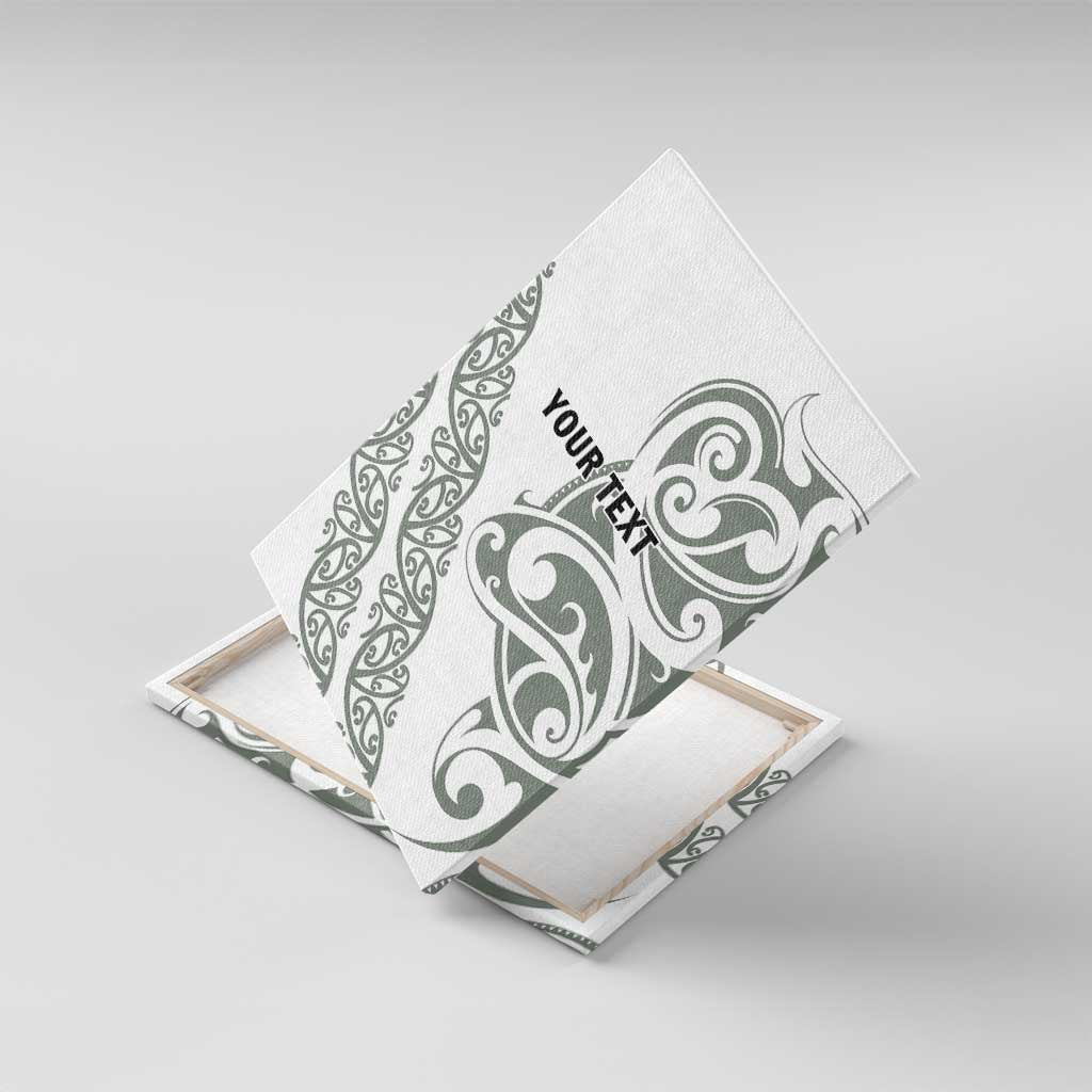All White Maori Tribal Tattoo Personalised Canvas Wall Art Moss Green Polynesian Style - Polynesian Pride