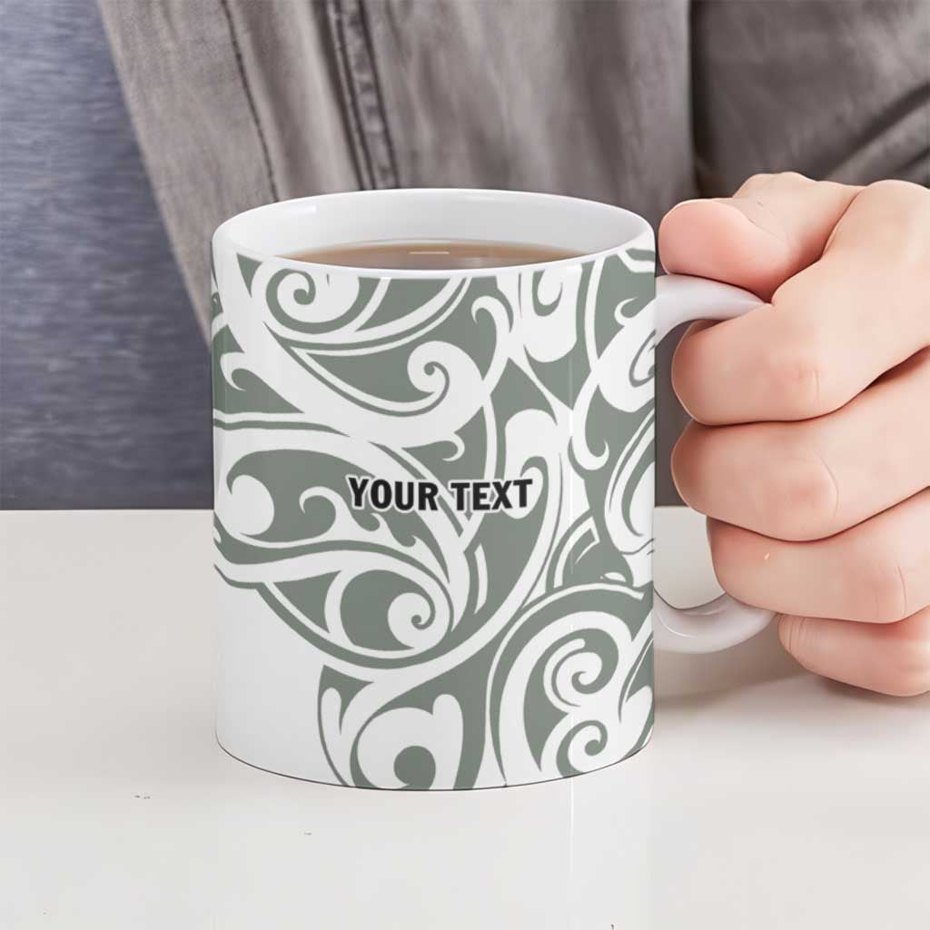 All White Maori Tribal Tattoo Personalised Ceramic Mug Moss Green Polynesian Style - Polynesian Pride
