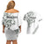 All White Maori Tribal Tattoo Personalised Couples Matching Off Shoulder Short Dress and Hawaiian Shirt Moss Green Polynesian Style - Polynesian Pride