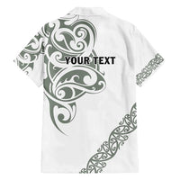 All White Maori Tribal Tattoo Personalised Family Matching Puletasi and Hawaiian Shirt Moss Green Polynesian Style - Polynesian Pride