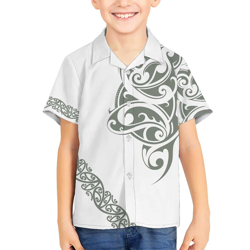 All White Maori Tribal Tattoo Personalised Family Matching Short Sleeve Bodycon Dress and Hawaiian Shirt Moss Green Polynesian Style - Polynesian Pride