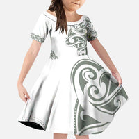 All White Maori Tribal Tattoo Personalised Family Matching Summer Maxi Dress and Hawaiian Shirt Moss Green Polynesian Style - Polynesian Pride