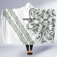 All White Maori Tribal Tattoo Personalised Hooded Blanket Moss Green Polynesian Style - Polynesian Pride